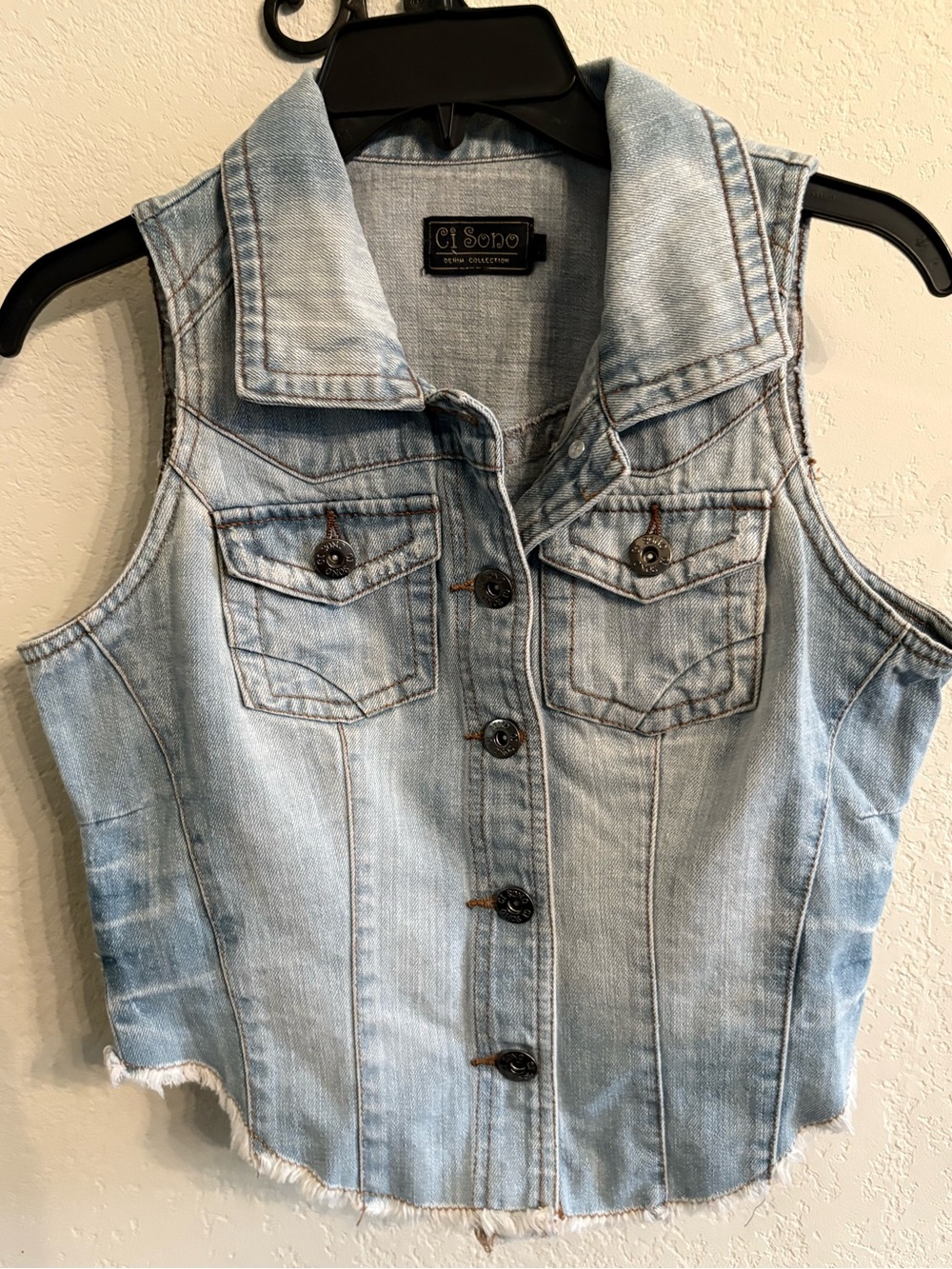 Ci Sono Light Blue Denim Crop Vest with Button Front